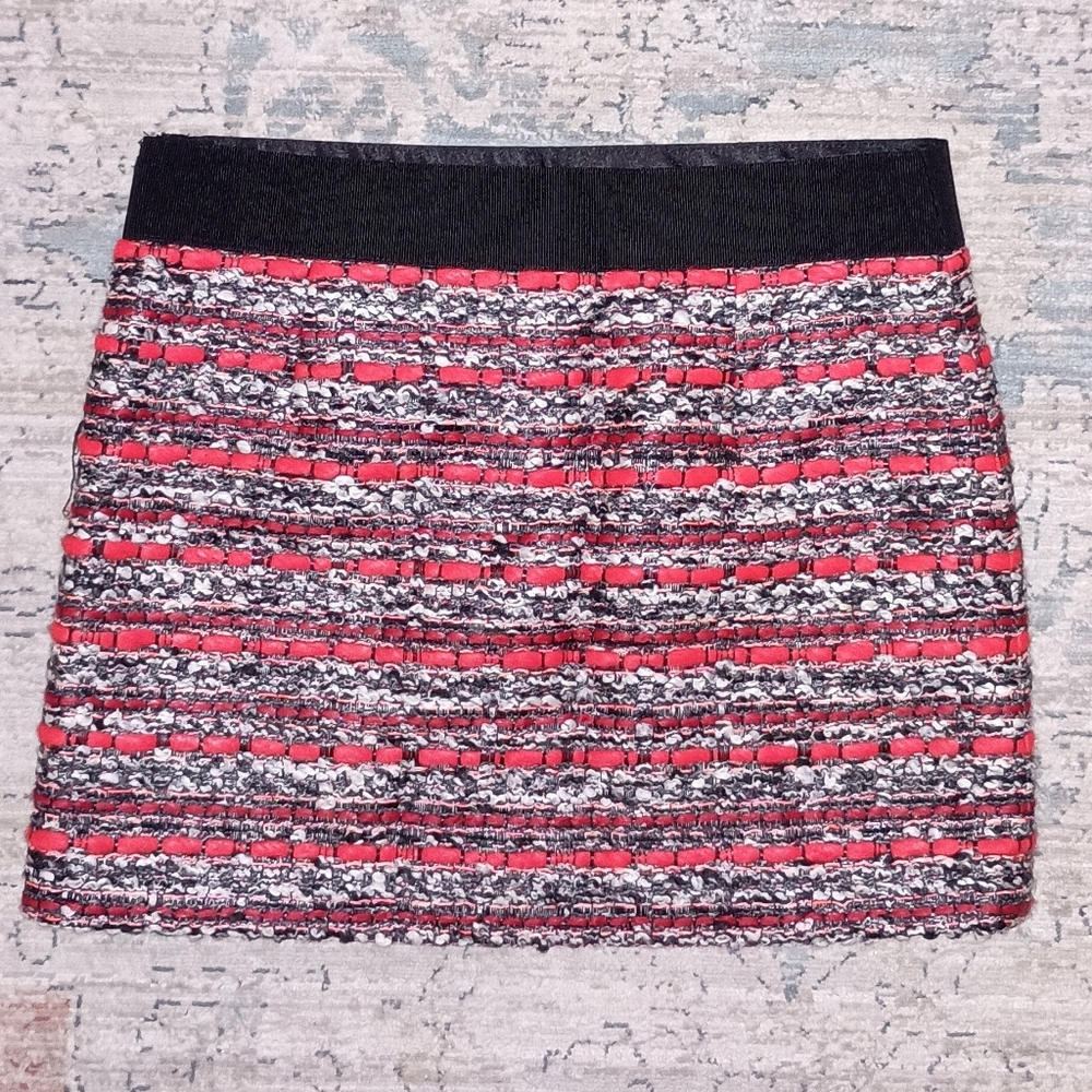 Milly New York Designer Red Black White Wool lined Skirt Size 4